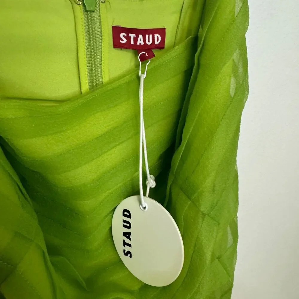 NWT $345 STAUD Jacob Mesh Striped Square Neck Mini Dress - Picture 6 of 10